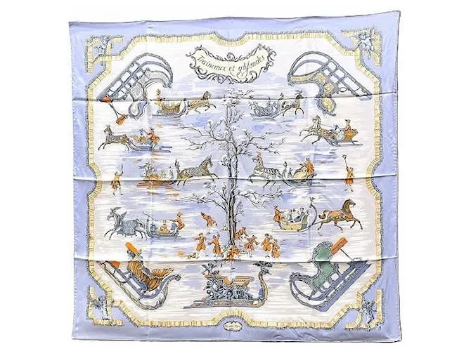 Hermès Sciarpa in seta Hermes Traineaux et glifsades Blu Blu chiaro