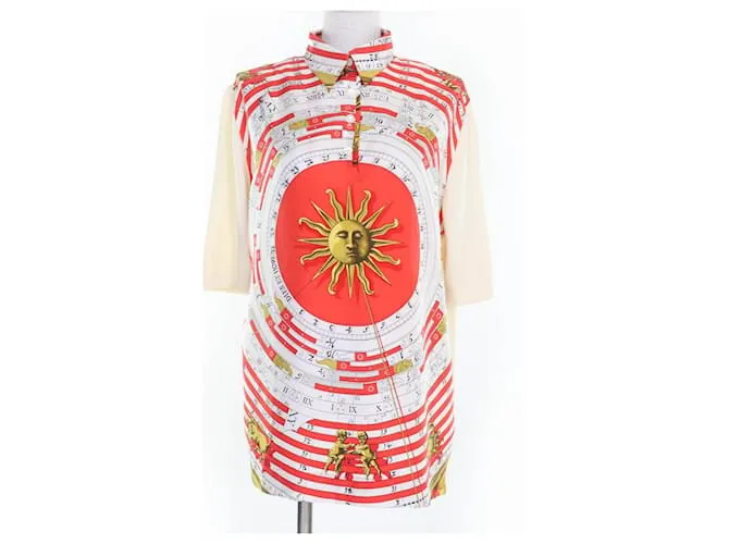 Hermès Polo in lana e seta lavorato a maglia Hermes Astrology Twill Bianco