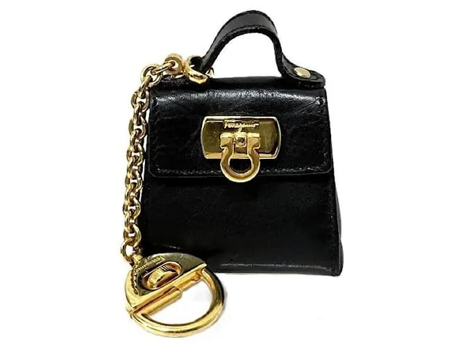 Portachiavi in pelle Gancini Salvatore Ferragamo Nero