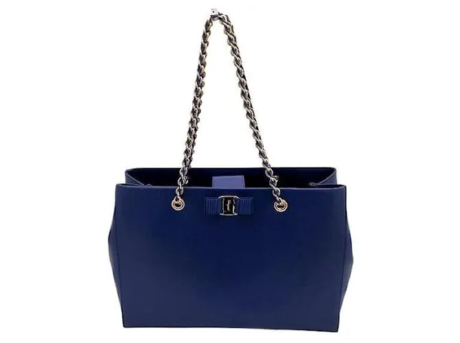Borsa Tote in Pelle Vara Ribbon di Salvatore Ferragamo Blu