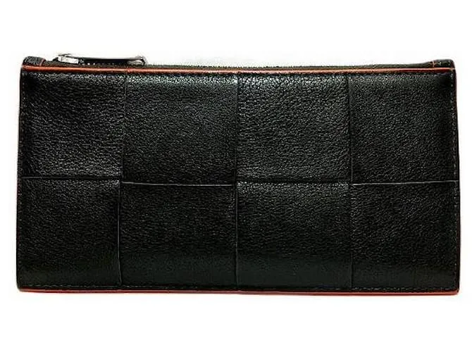 Portamonete in pelle Intrecciato Cassette di Bottega Veneta Nero Arancione