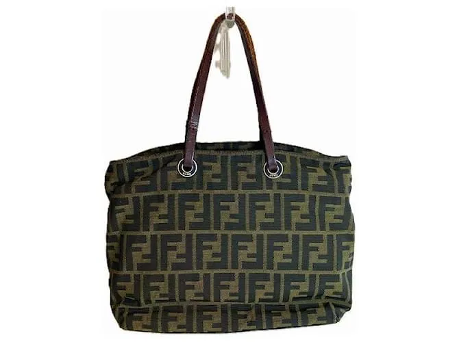 Borsa a mano in nylon e pelle Zucca di Fendi Marrone Marrone scuro