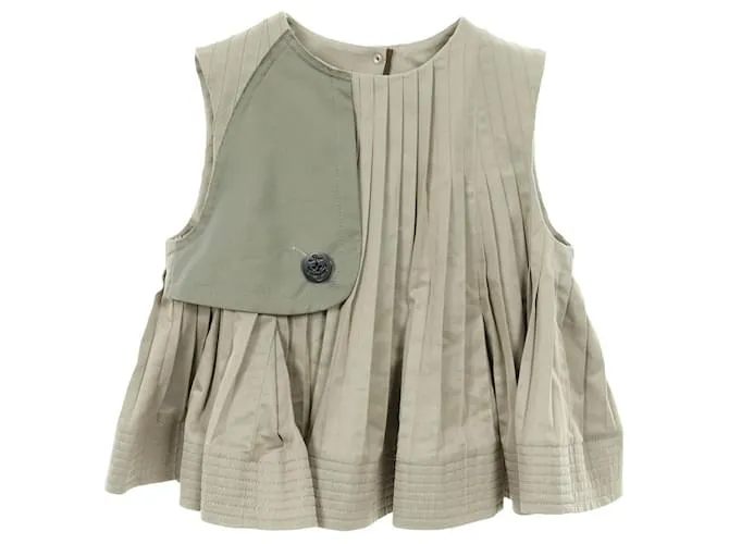 Blusa pullover in gabardine di cotone Sacai Verde Cachi