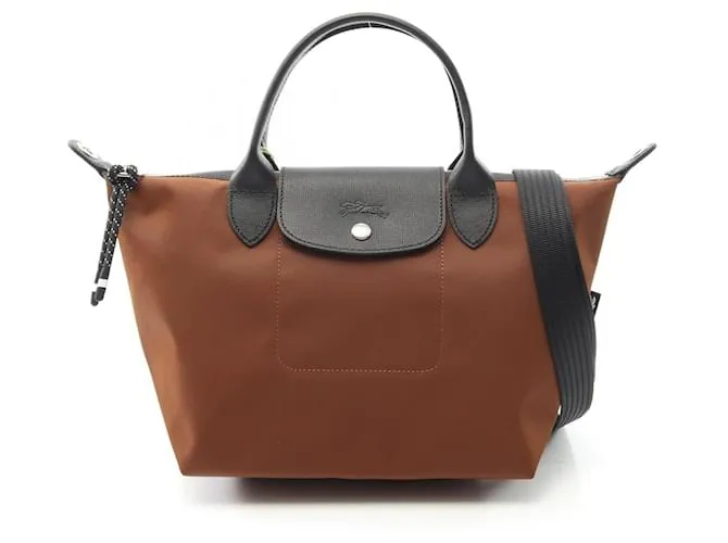 Borsa Tote 2 in 1 in tela e pelle Le Pliage Energy di Longchamp Marrone Nero