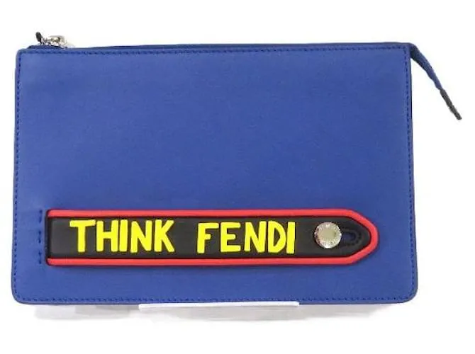 Borsa clutch in pelle di vitello Fendi 7VA350 Blu Blu navy