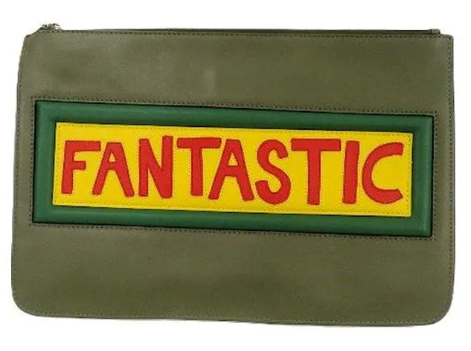 Clutch in pelle Fendi Verde Verde oliva