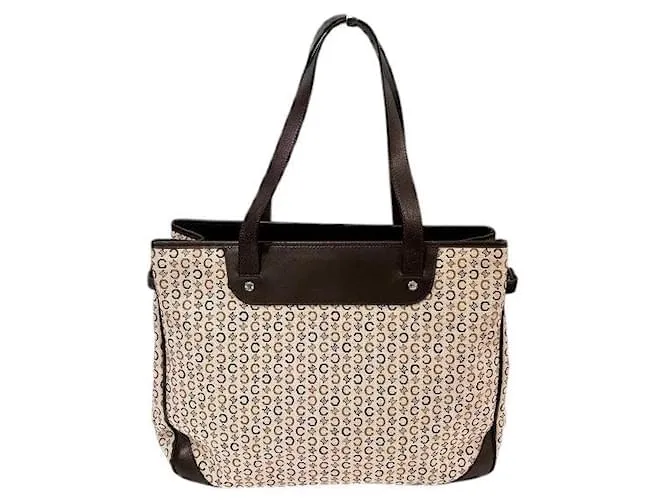 Céline Borsa a mano in pelle e tela Macadam C di Celine Marrone Beige