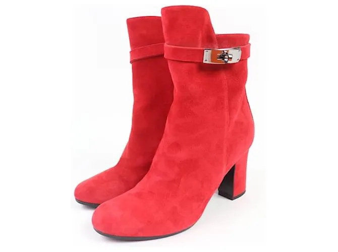 Stivali corti in pelle scamosciata JOUEUSE di Hermès Rosso