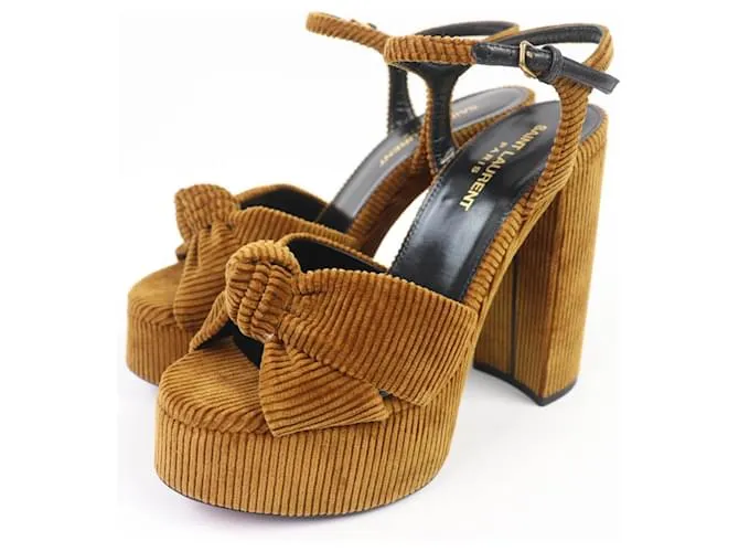 Yves Saint Laurent Sandali in velluto a coste Saint Laurent Paris Marrone