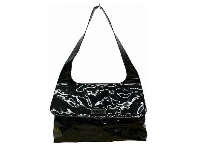 Borsa a Spalla in Pelle Verniciata Gancini di Salvatore Ferragamo Nero