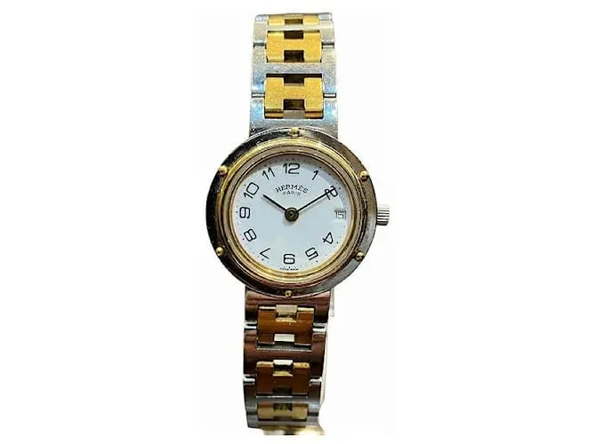 Hermès Orologio in acciaio inossidabile placcato oro Hermes Clipper Bianco