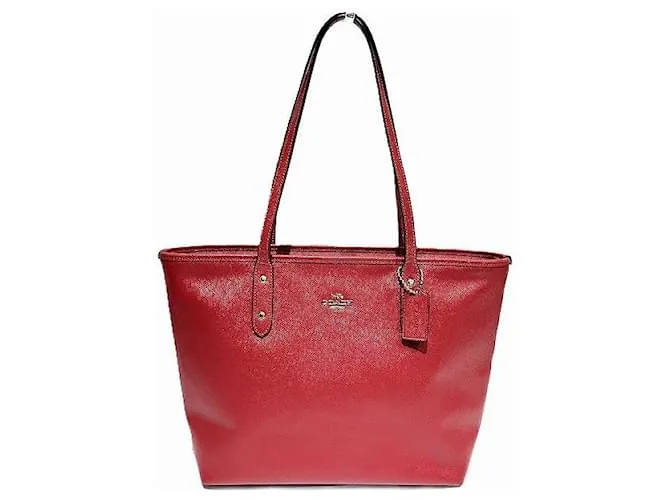 Borsa Tote in Pelle City Zip di Coach Rosso