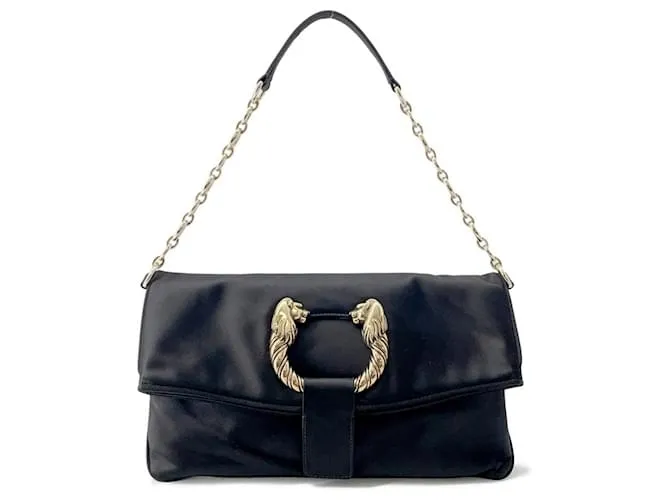Bulgari Borsa a spalla in satin Leoni di Bvlgari Nero