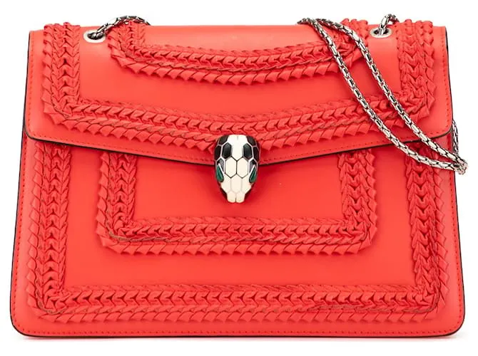 Bulgari Borsa a spalla Bvlgari Serpenti Forever in pelle plissettata rossa media Rosso