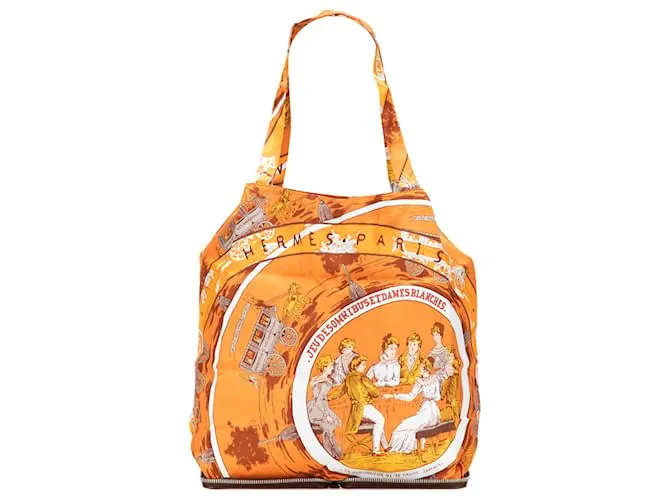 Tote Silky Pop Hermès Arancione Gioco degli Omnibus e Dames Bianche