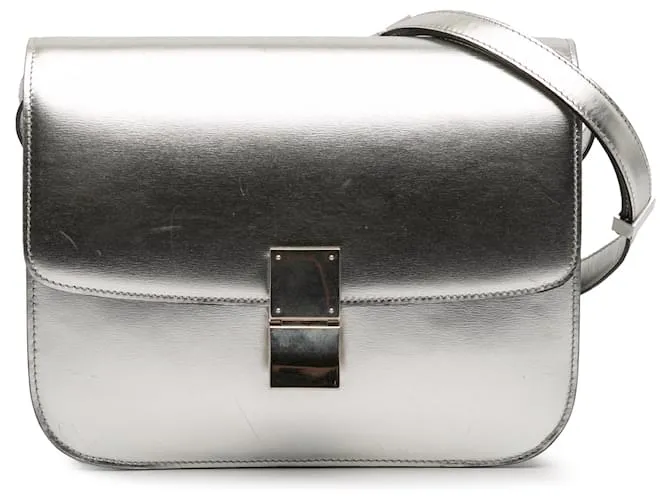 Classic Box Céline Celine Argento Medio Pelle di Vitello Scatola Classica