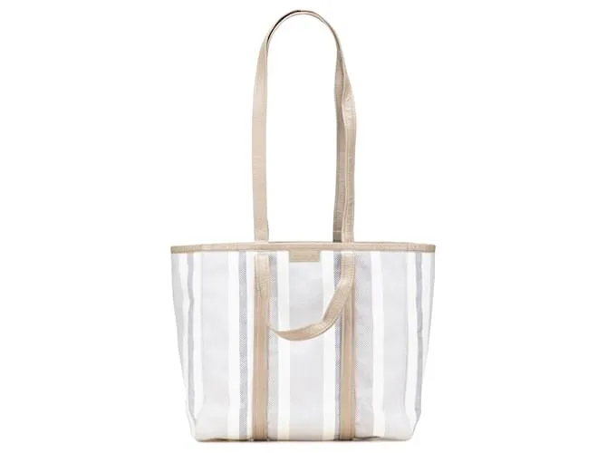 Borsa shopper Barbes East West in pelle di vitello intrecciata grigia media di Balenciaga Marrone Grigio