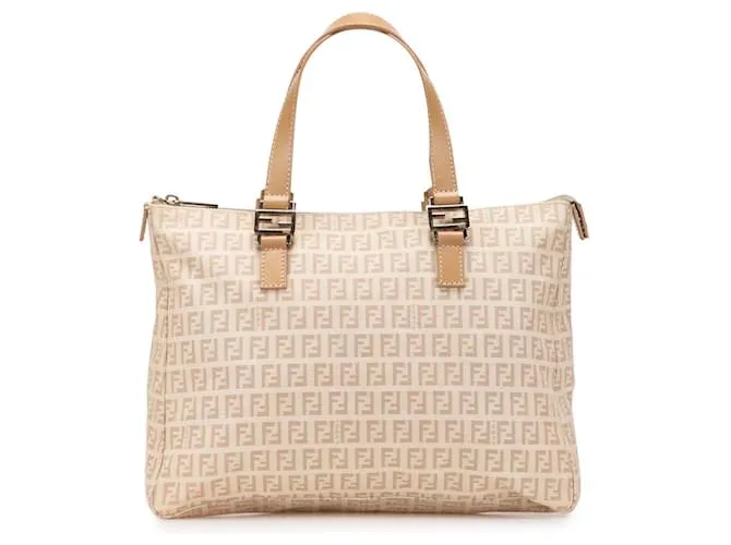 Borsa tote in tela Zucchino marrone Fendi Beige