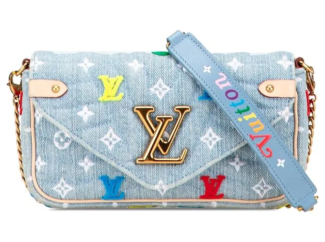 Pochette Chain New Wave in Denim Monogram Ricamato Blu Louis Vuitton