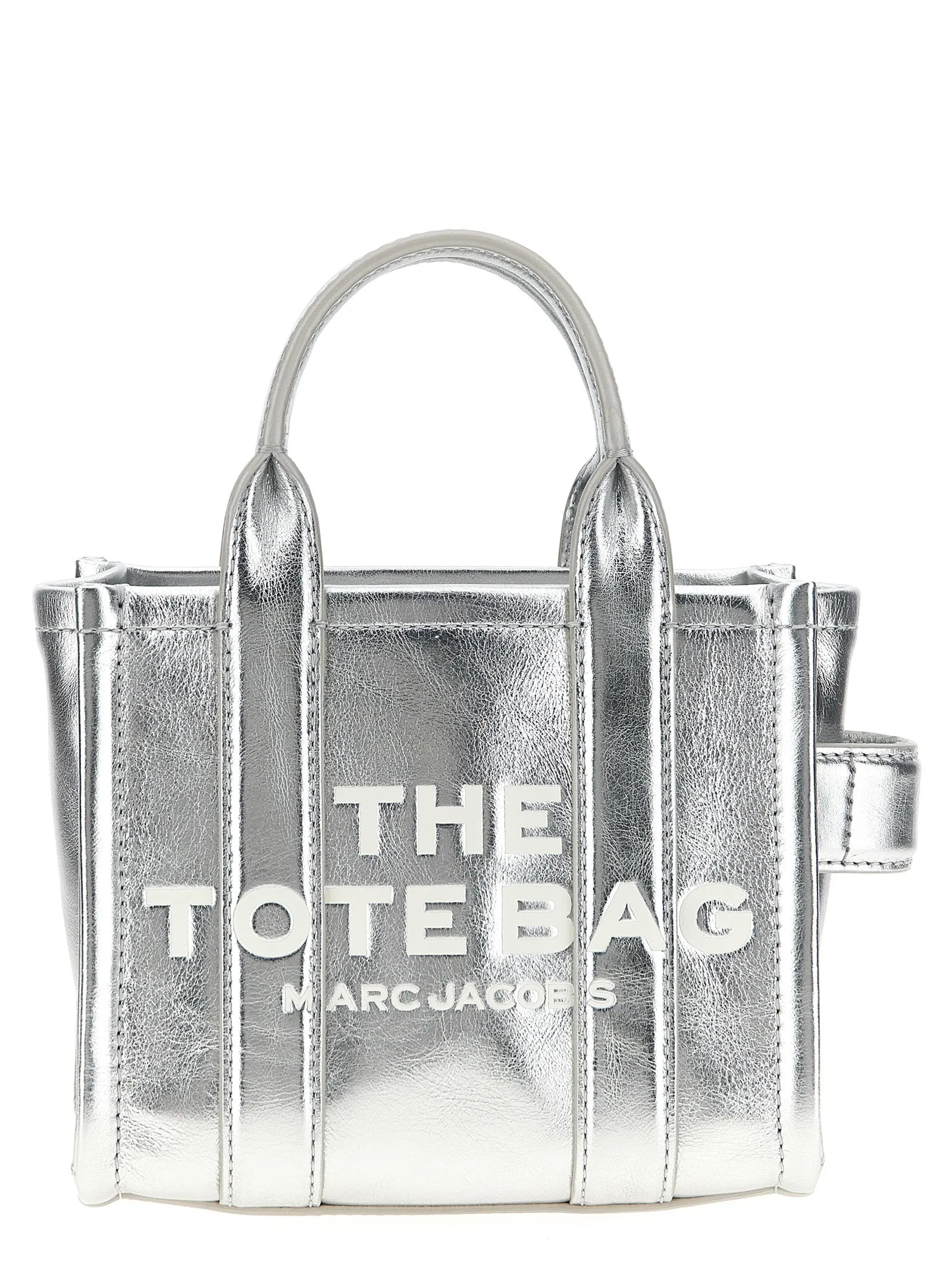 The Metallic Leather Crossbody Tote Borse A Tracolla Silver