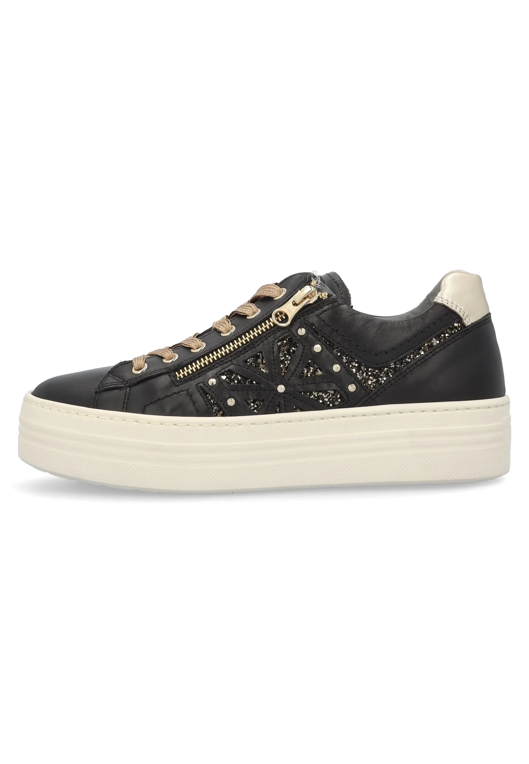 Sneakers in pelle platform NeroGiardini con dettaglio brillantini