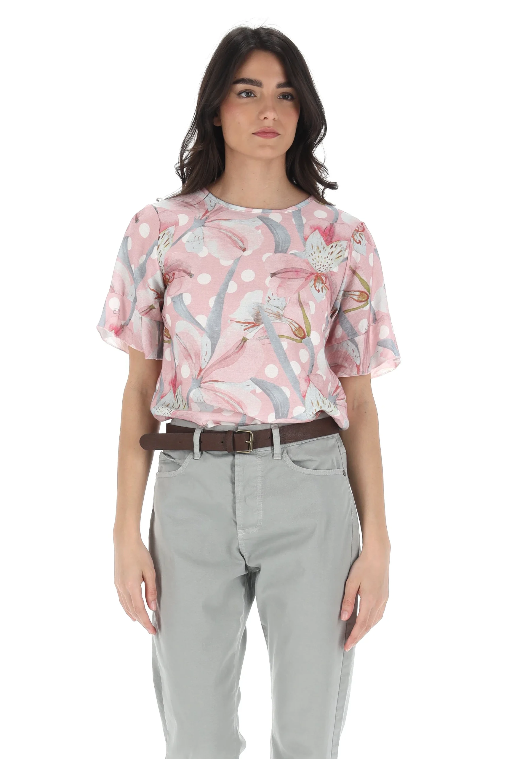 Blusa Yes Zee manica scesa fantasia fiori con chiusura bottone sul retro