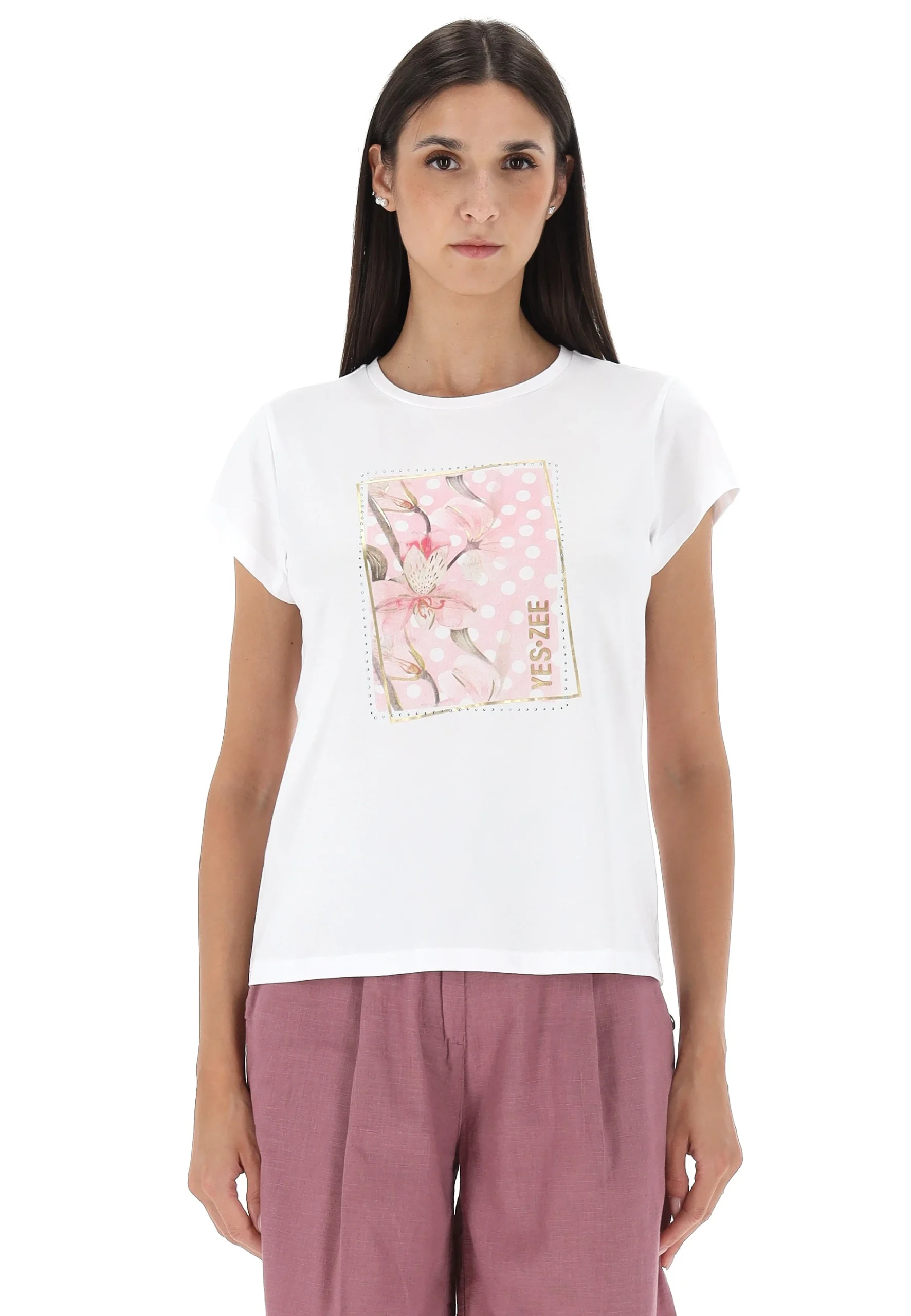 T-shirt Yes Zee con riquadro fiori centrale