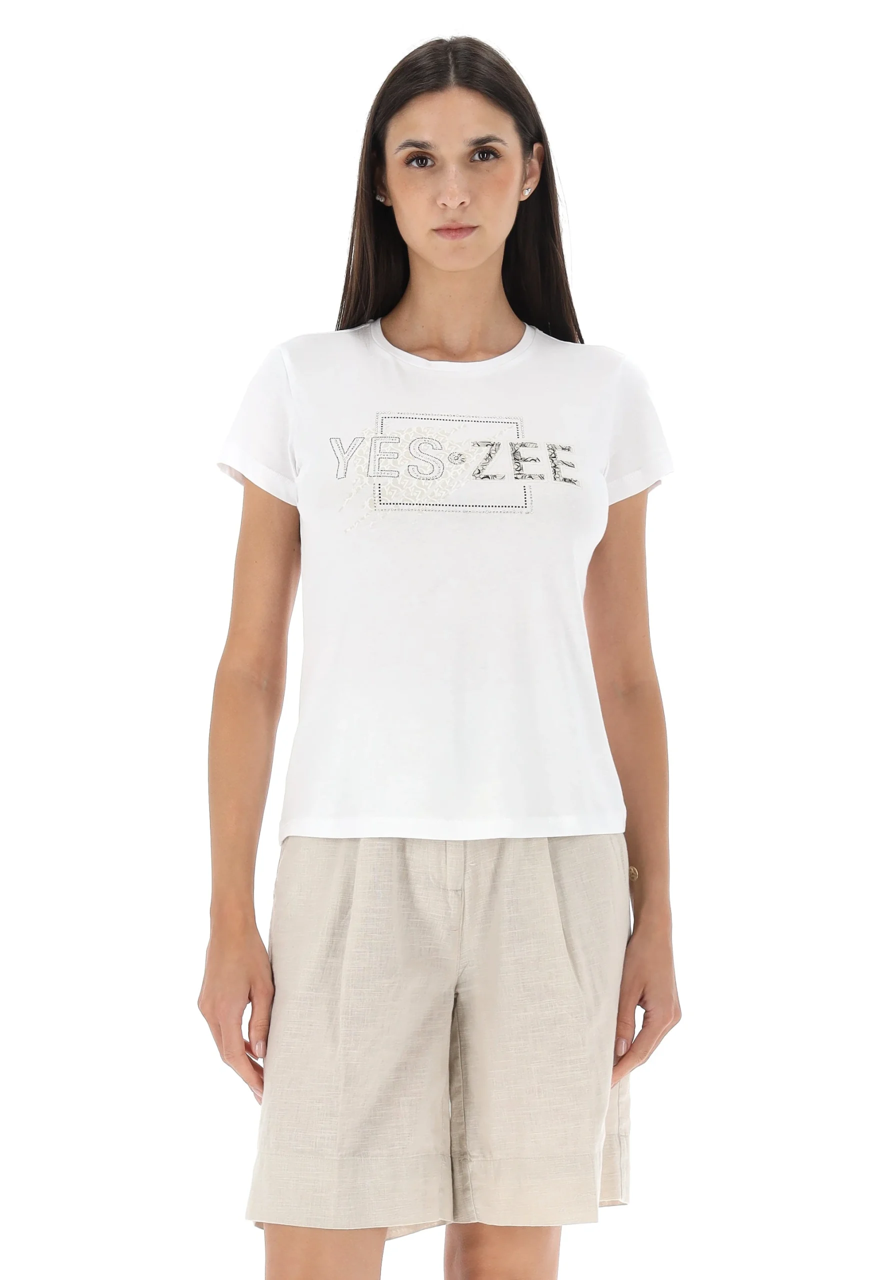 T-shirt donna Yes Zee con logo frontale riquadro