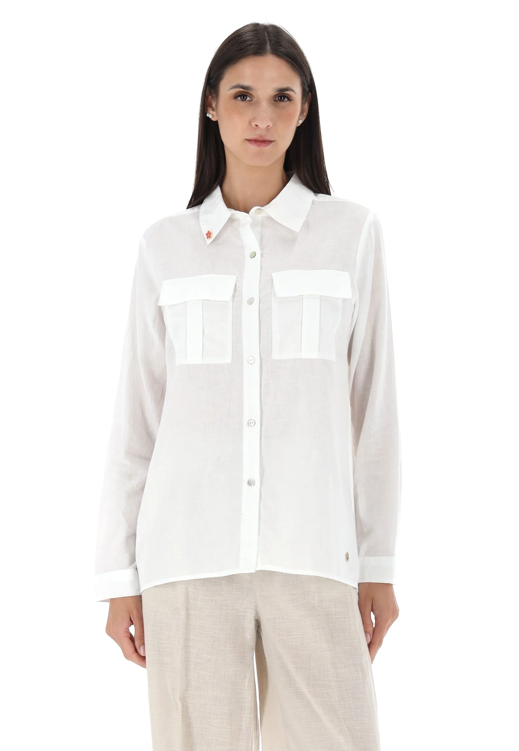 Camicia Yes Zee in misto lino con taschini donna
