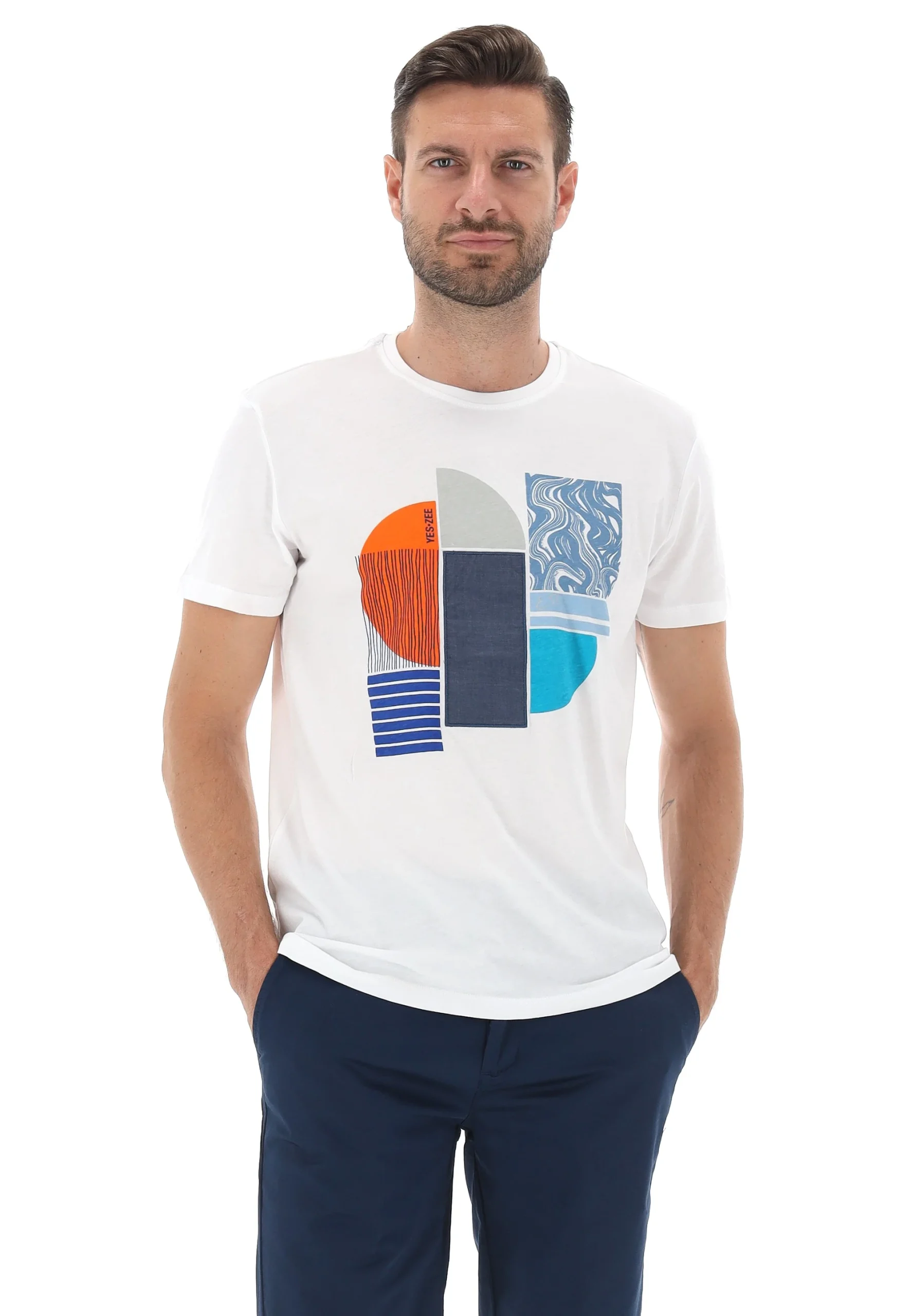 T-shirt Yes Zee in cotone con stampa geometrica art. 35T720SG01