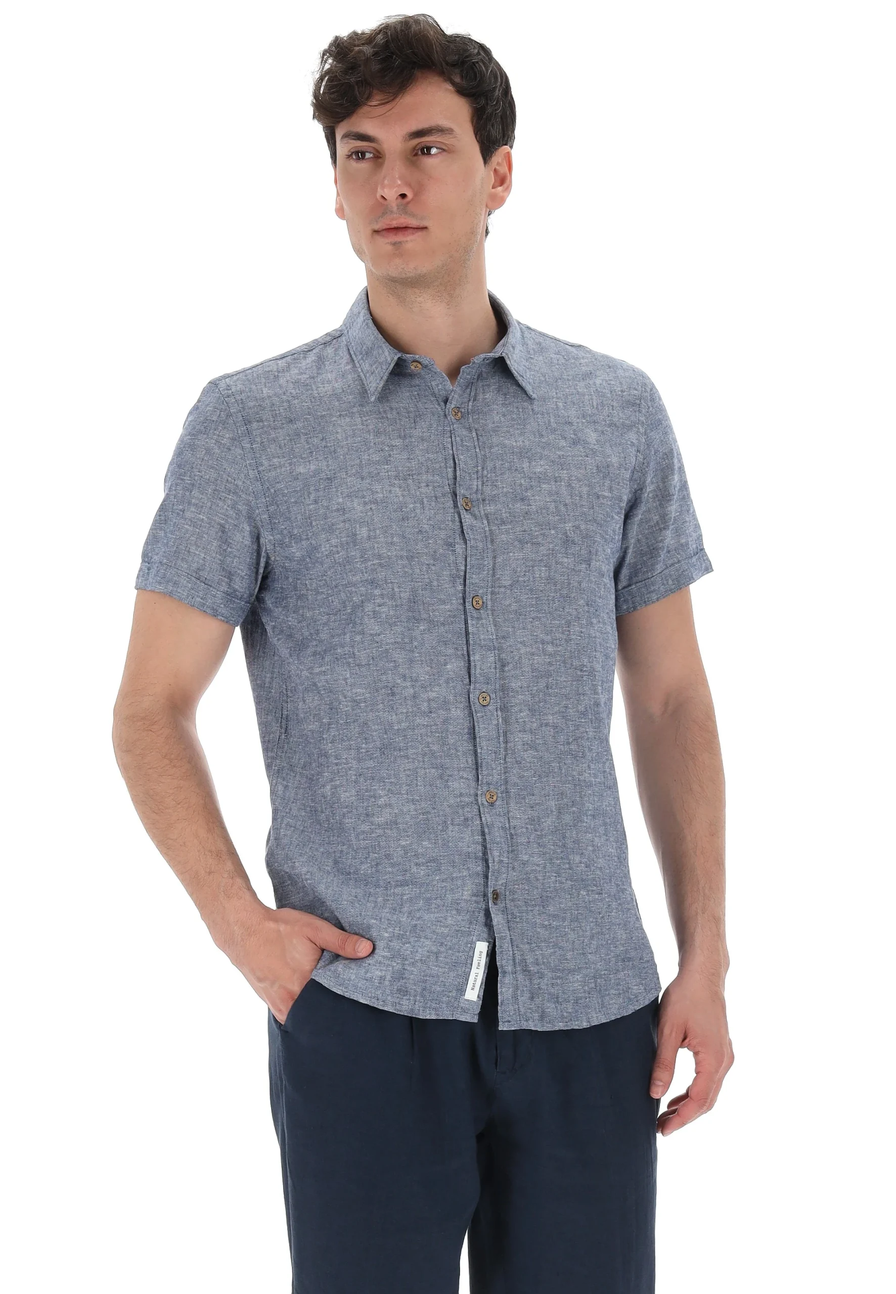 Camicia maniche corte Yes Zee misto lino tinta unita