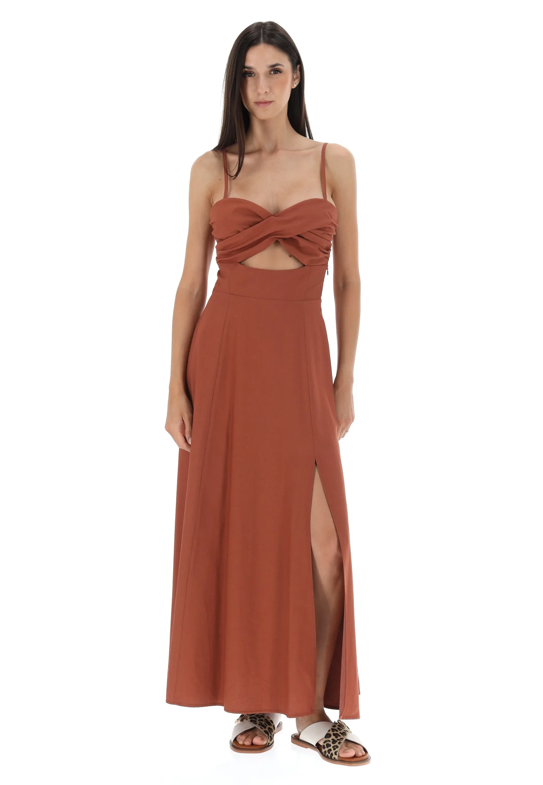 Vestito lungo Imperial con scollo a cuore e apertura A9990074T