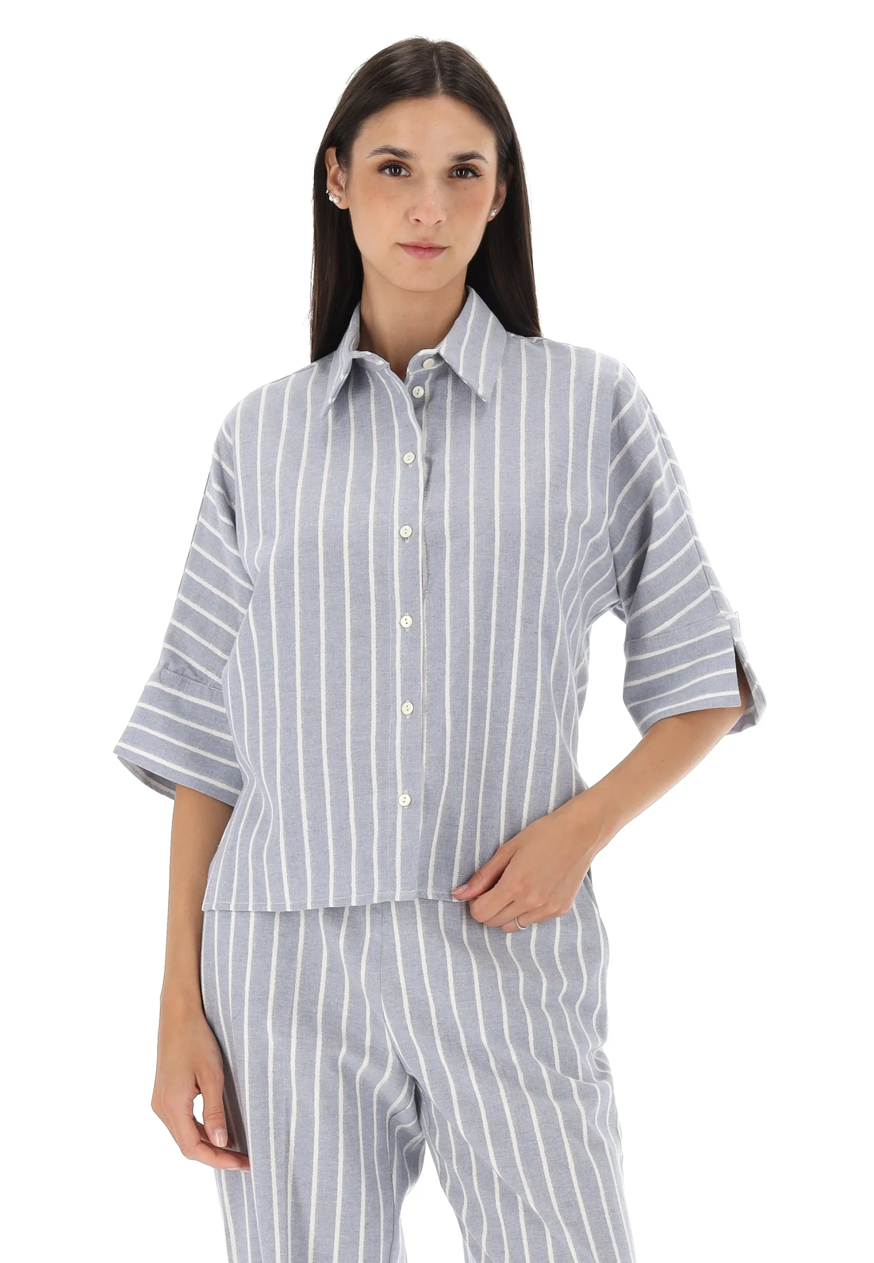 Camicia rigata con dettagli in lurex a manica scesa Imperial donna