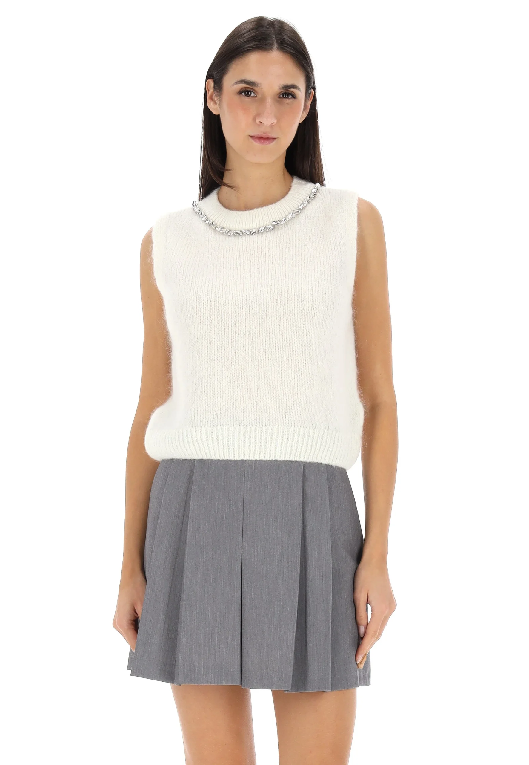 Girocollo smanicato misto mohair con strass sullo scollo Imperial