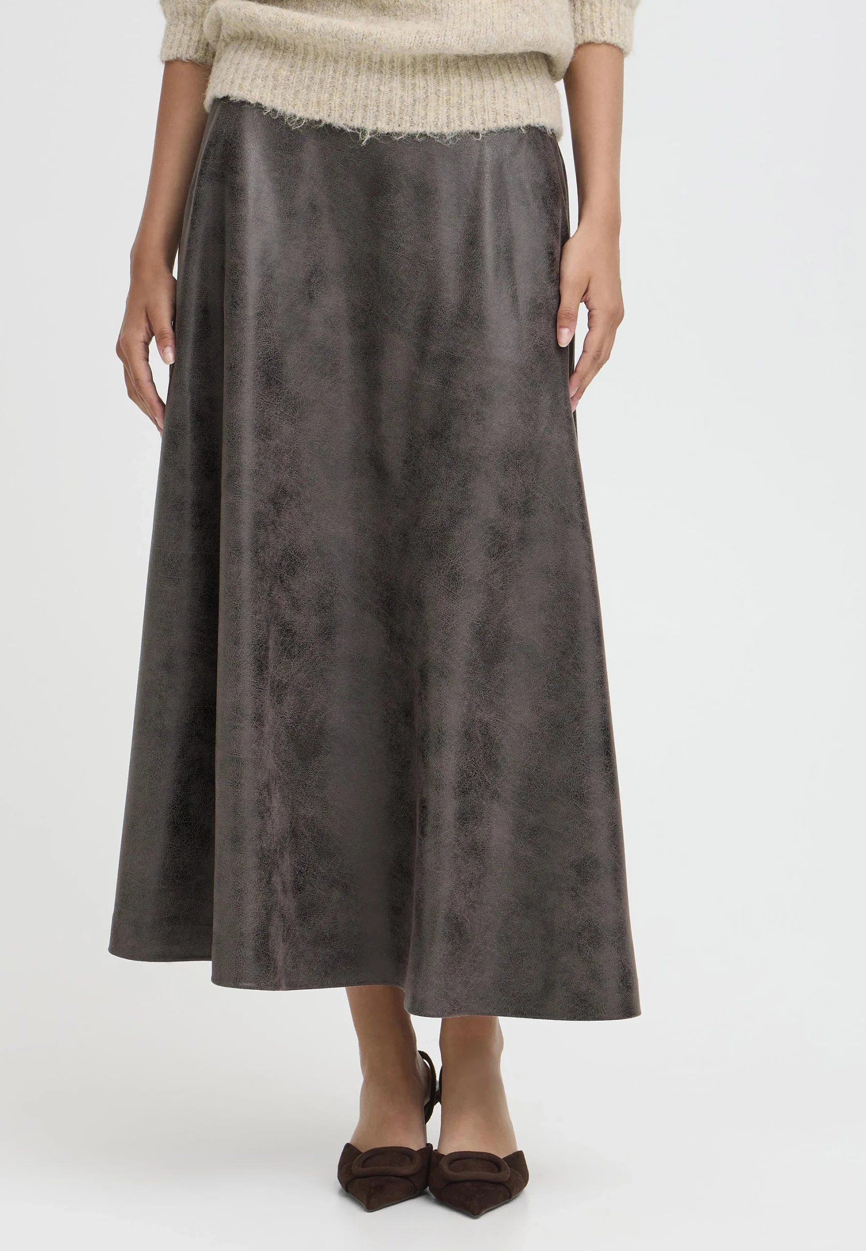 Gonna midi in ecopelle effetto vintage b.young art.20816995