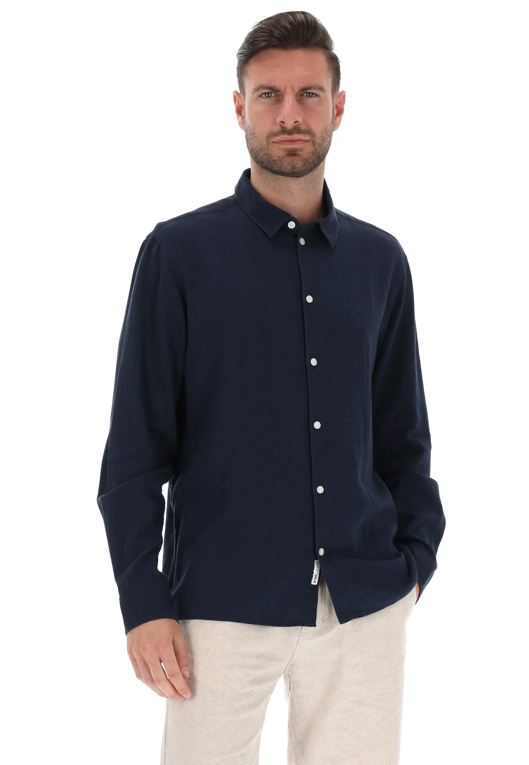Camicia !Solid uomo regular fit misto lino