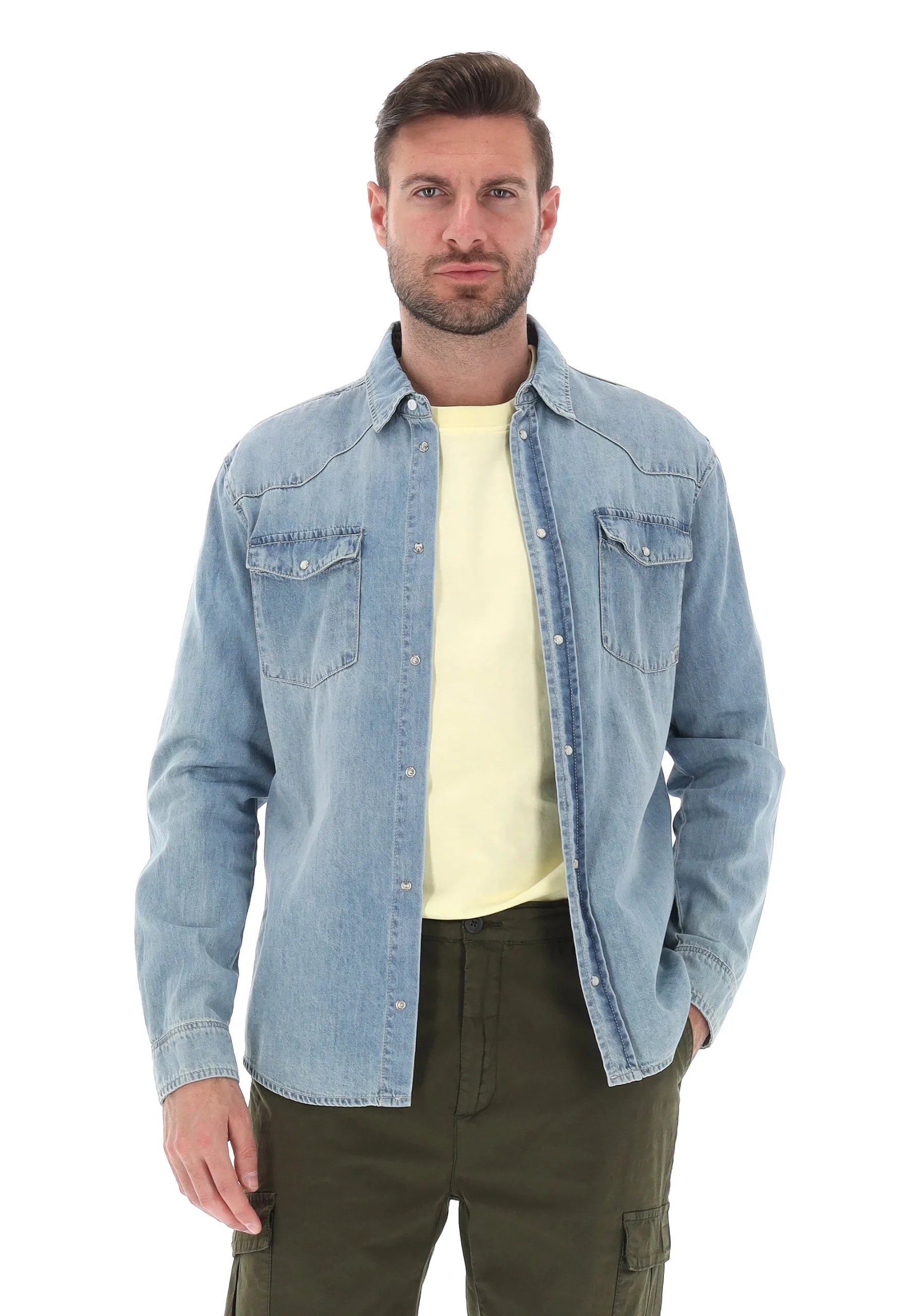 Camicia wester in denim KeyJey uomo con bottoni perlati