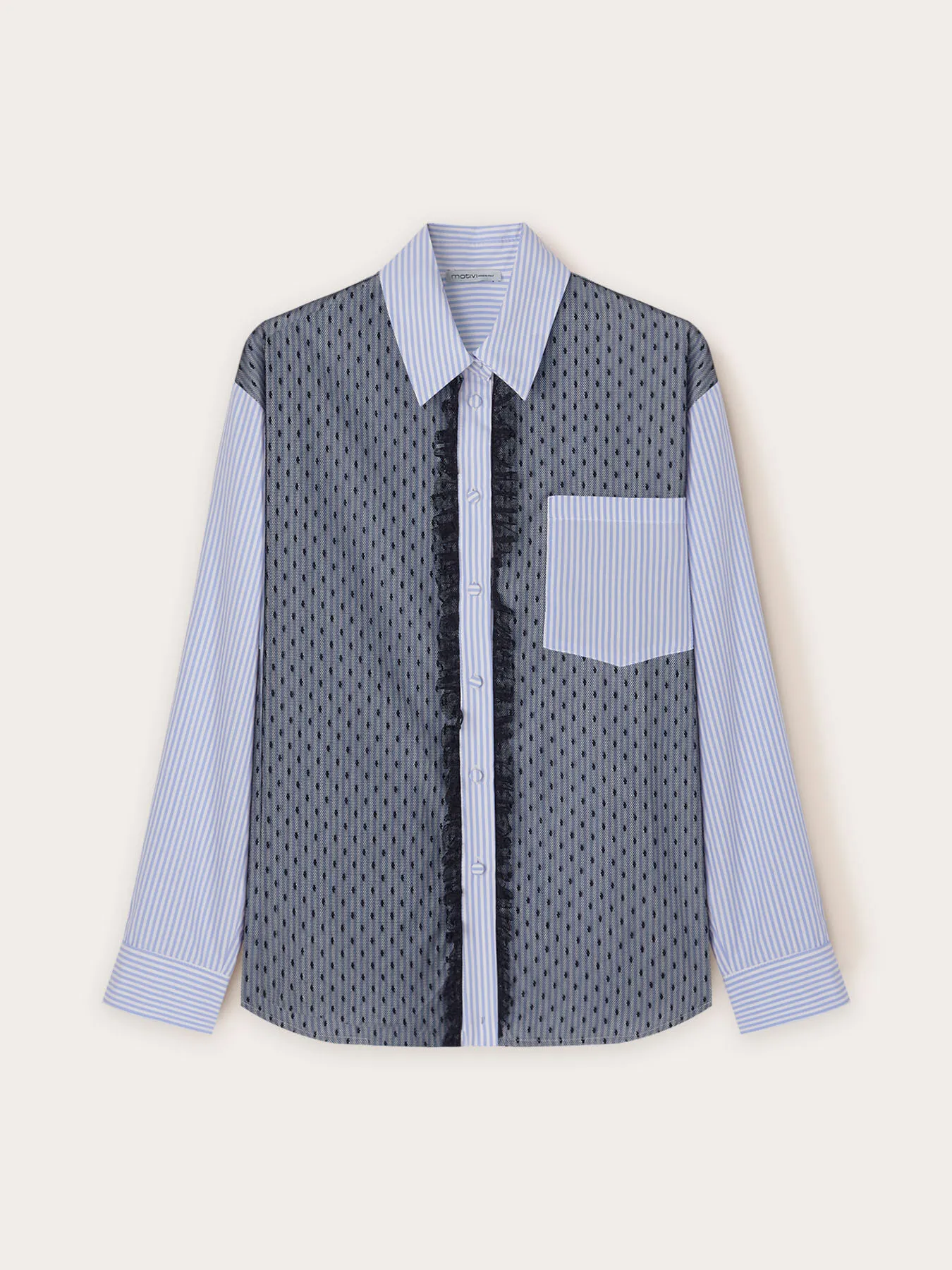 Camicia a righe e tulle plumetis