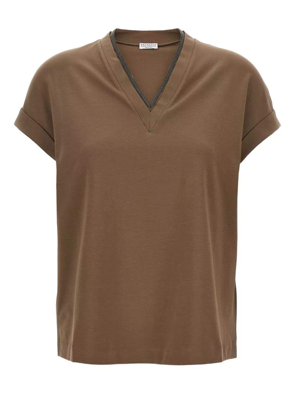 T-shirt scollo v in cotone di Brunello cucinelli