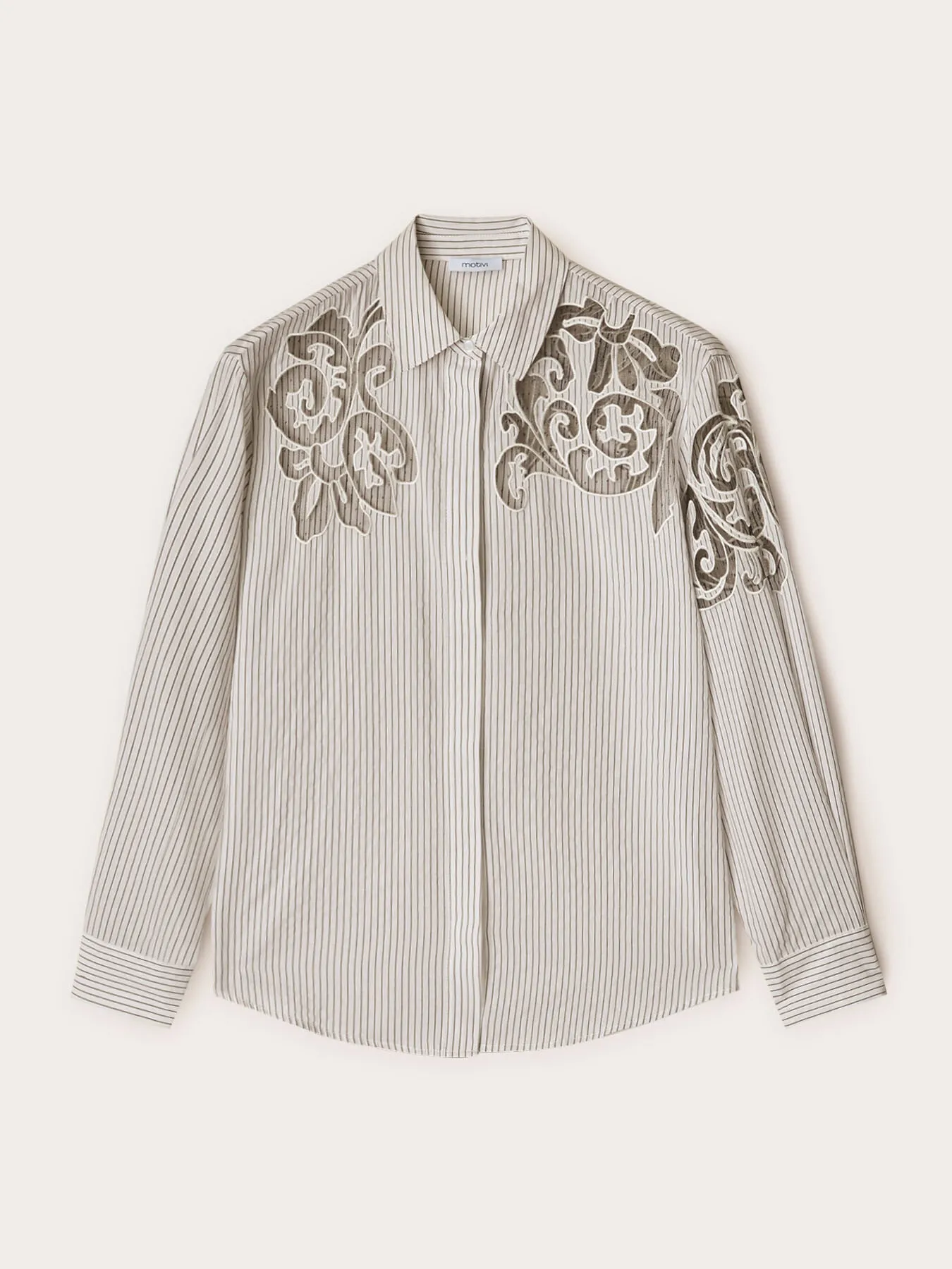 Camicia a righe con ricamo in tulle