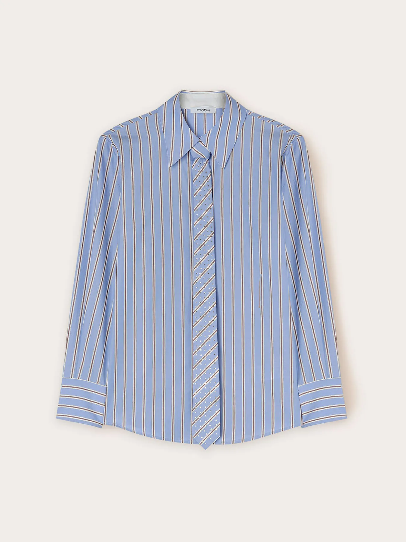 Camicia a righe con cravatta strass