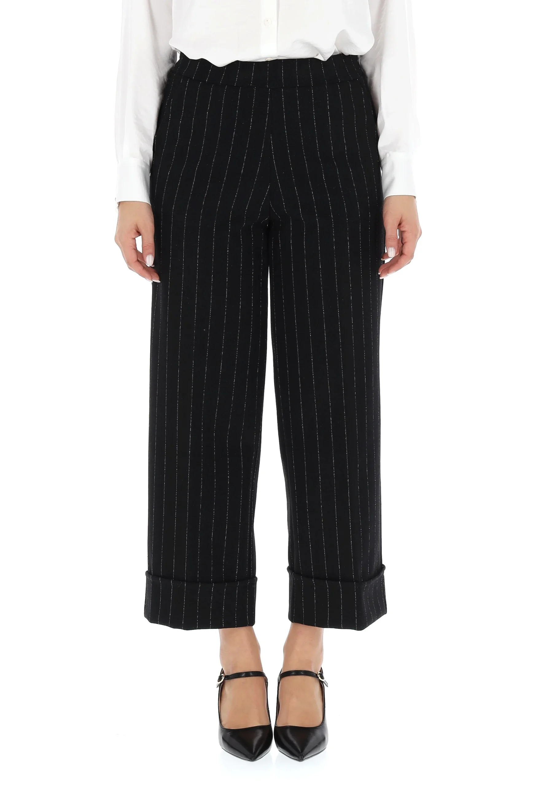 Pantalone crop gessato Main&Land con filo lurex