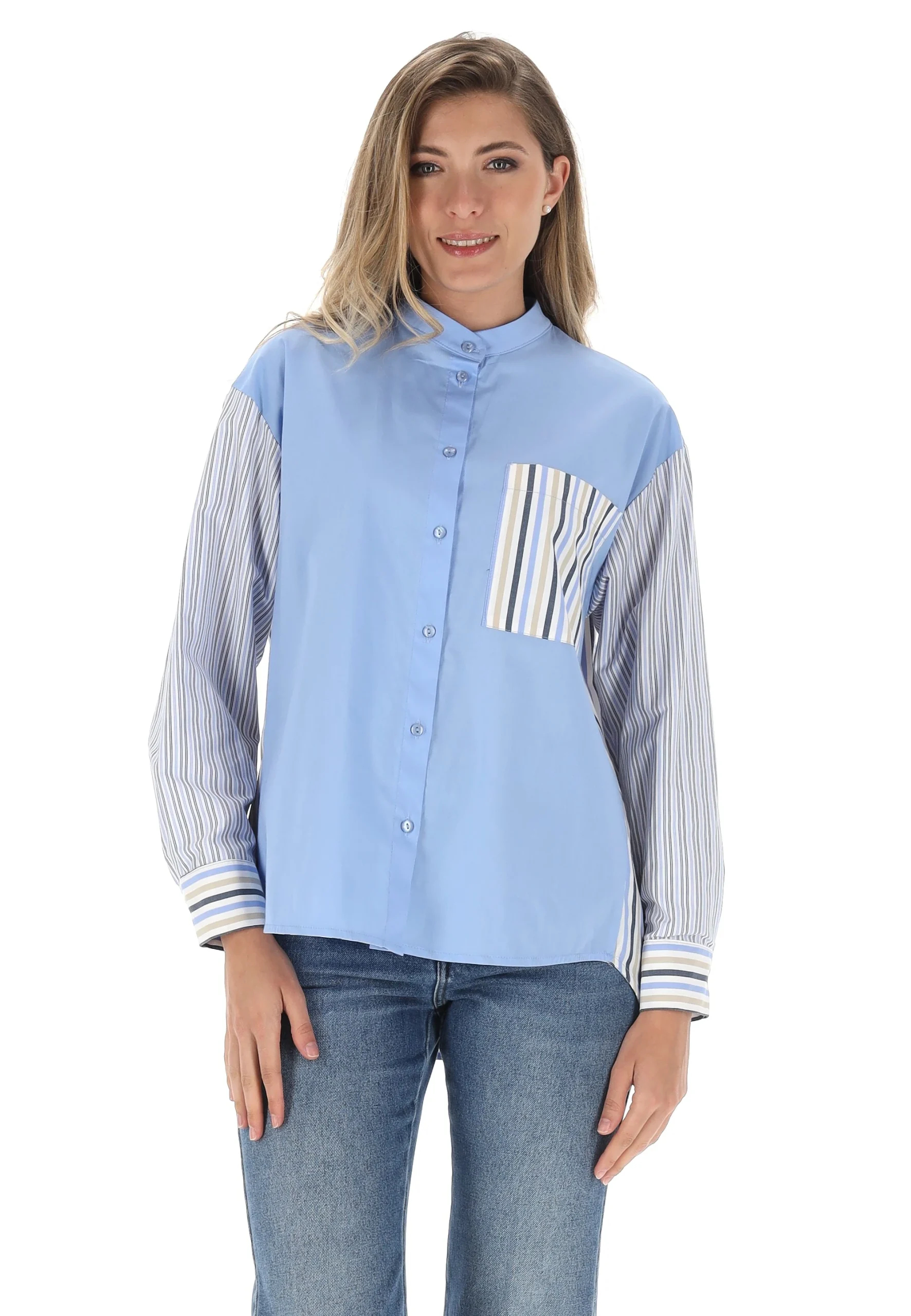 Camicia ampia con inserti a righe Main&Land