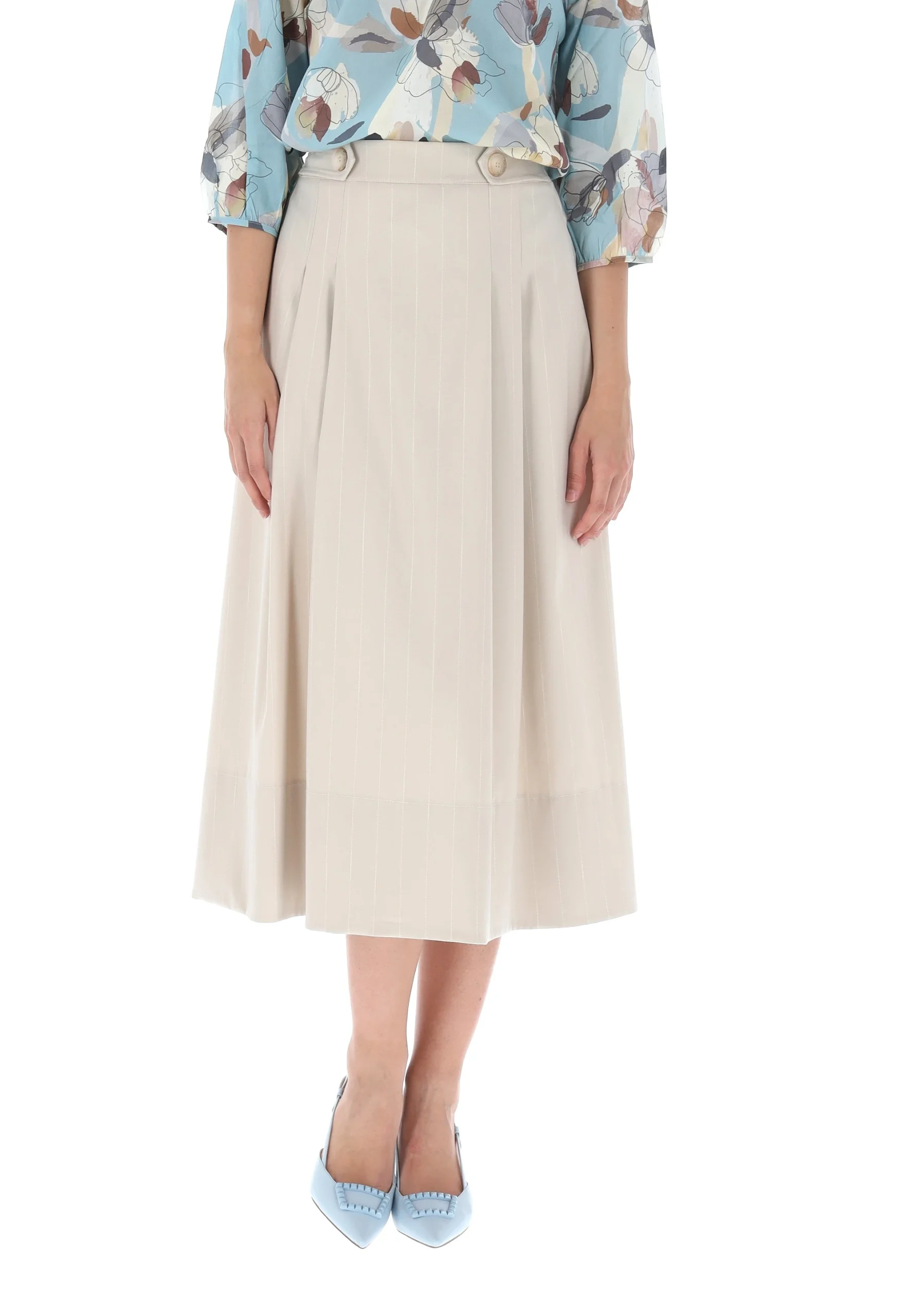 Gonna midi gessata Main&Land con vita elastica