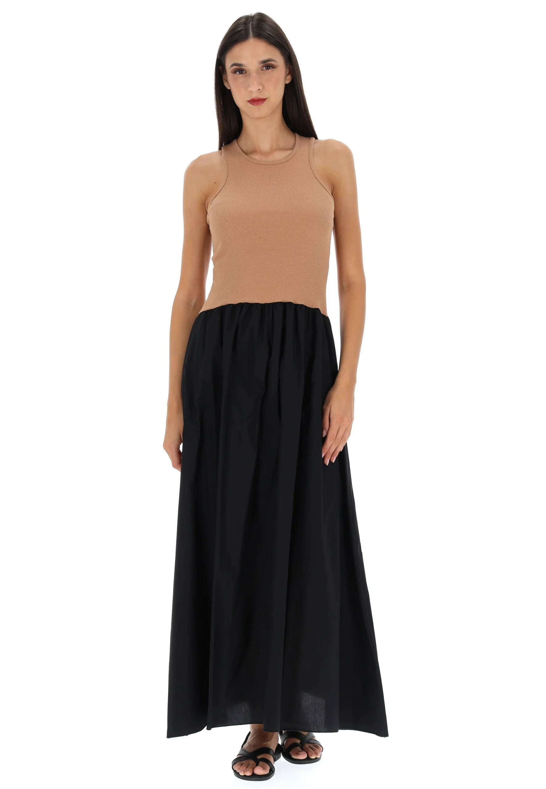 Abito smanicato èks con corpetto a costine e gonna ampia