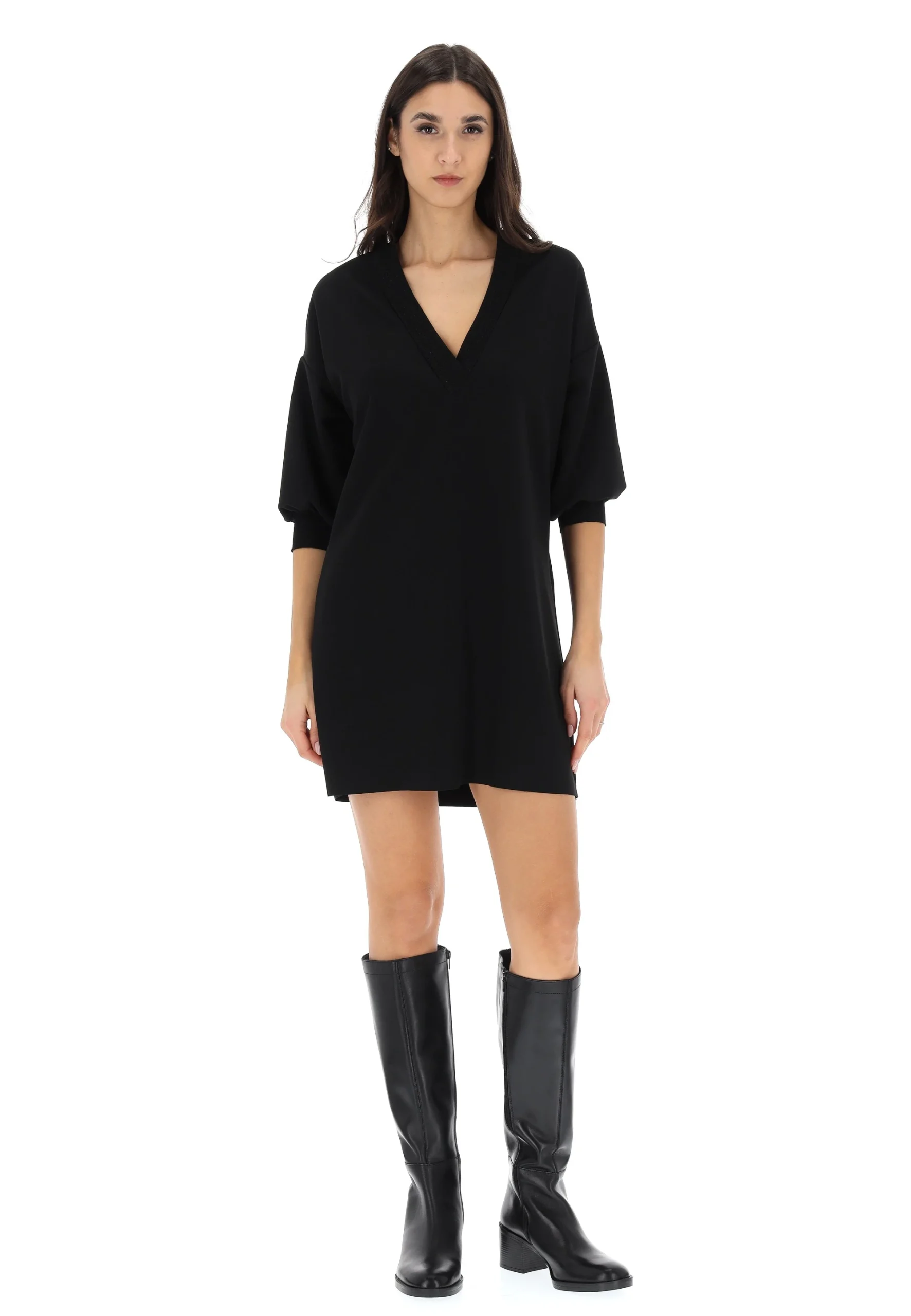 Vestito corto con scollo a V con inserti in lurex èks art. 97006