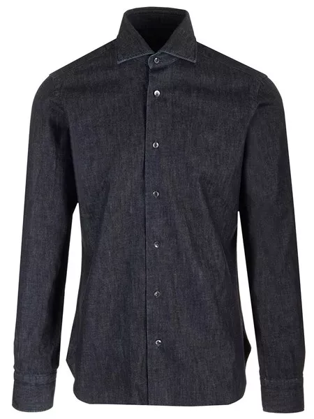 Barba Uomo Camicia in denim blu scuro