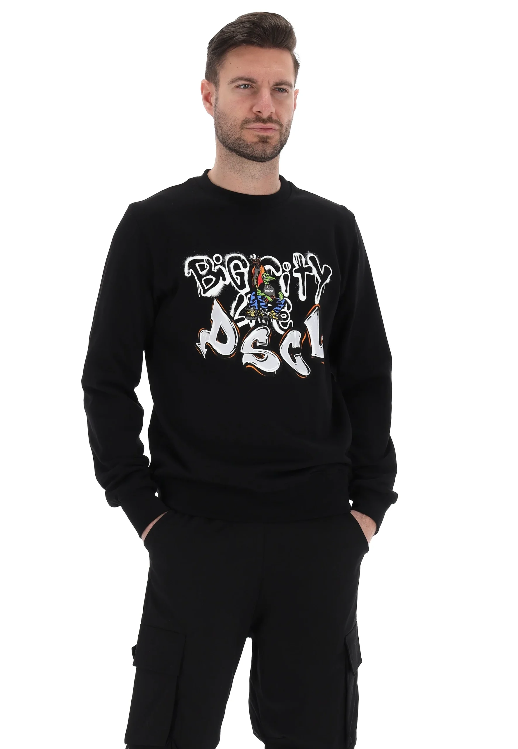 Felpa girocollo Disclaimer uomo stampa coccodrillo frontale