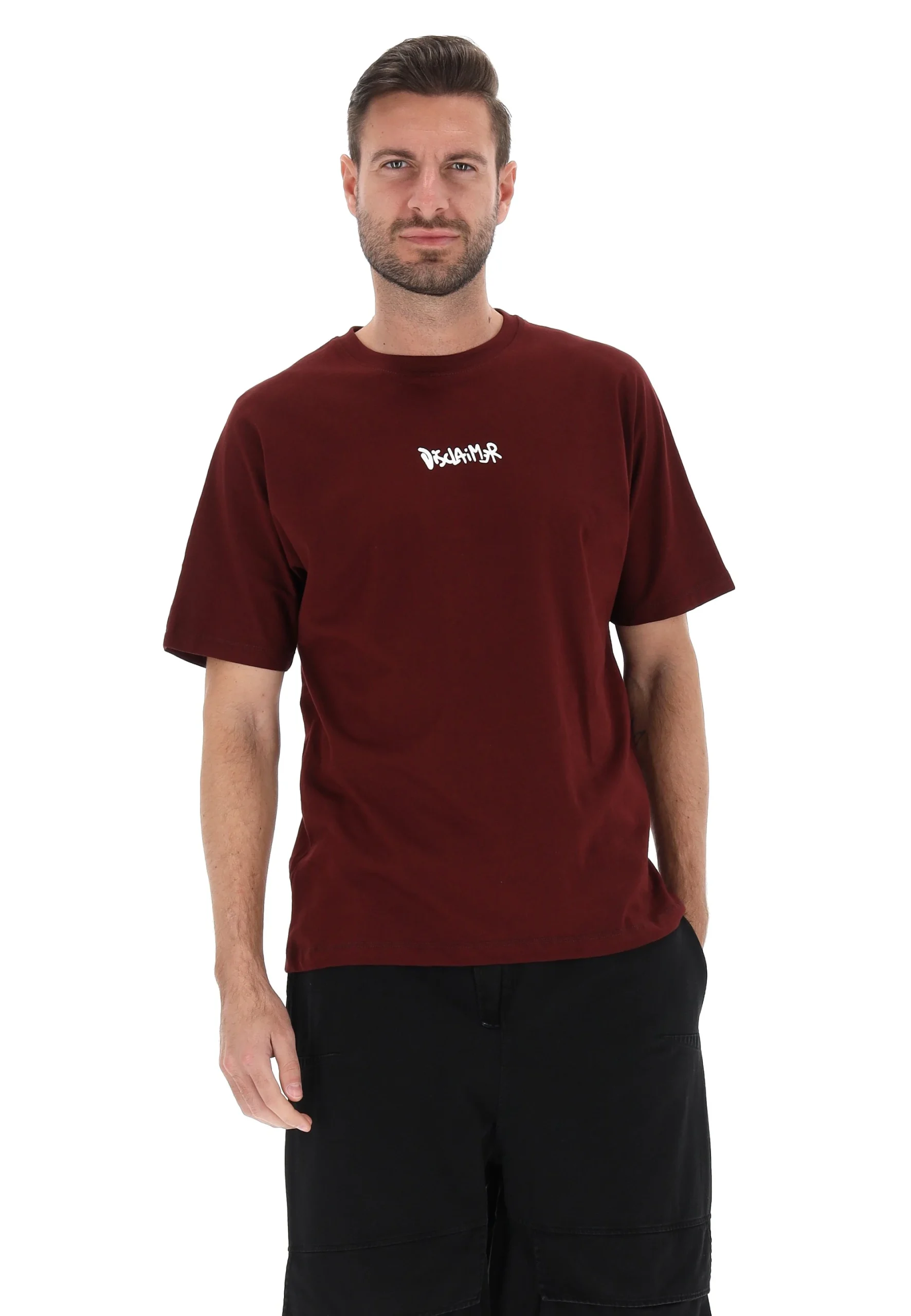 T-shirt Disclaimer uomo stampa sulla schiena
