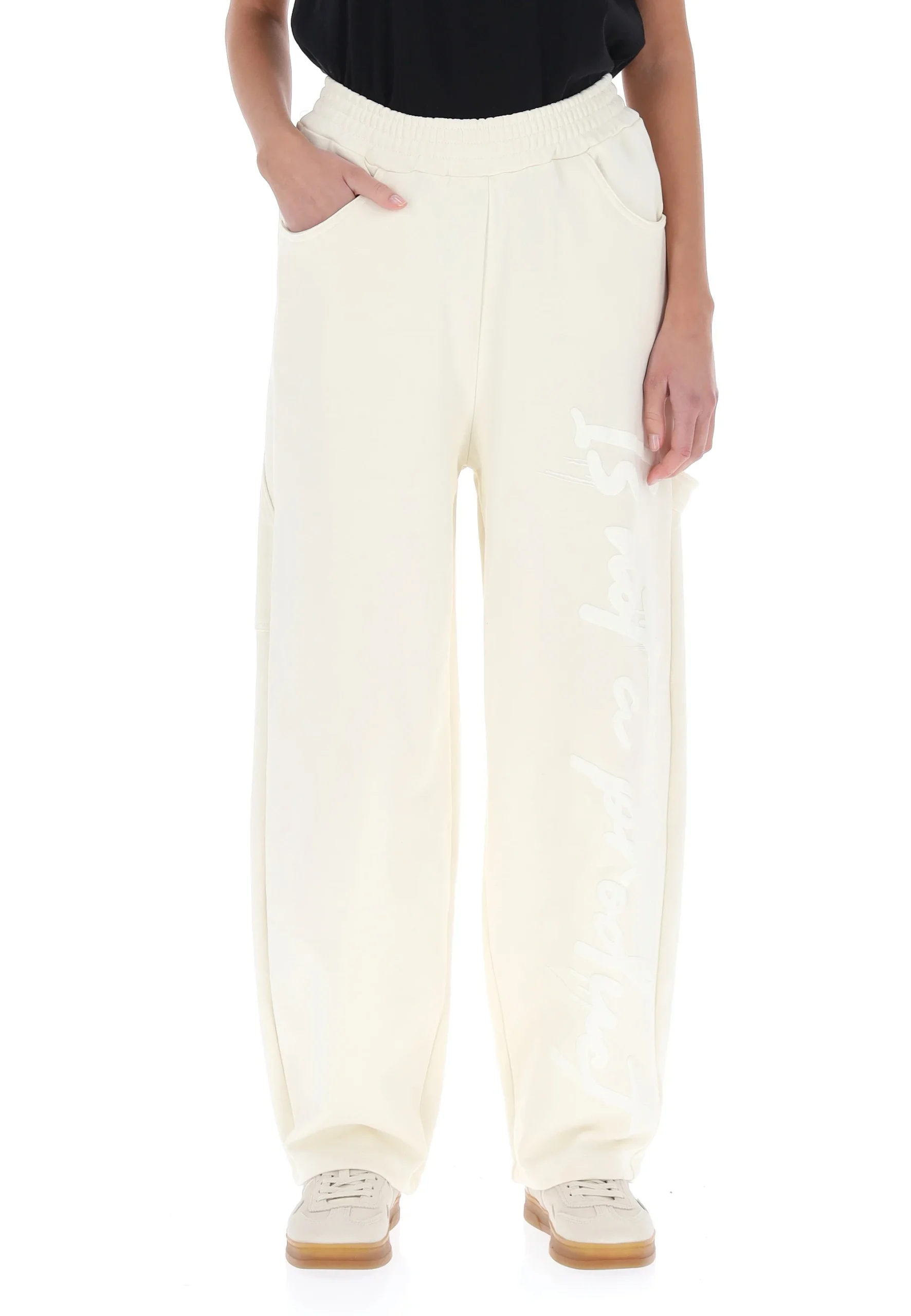 Pantalone Disclaimer donna stile cargo con scritta verticale